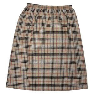Blair Boutique Medium Petite Beige Tartan Plaid Nova Check Wool Midi Skirt